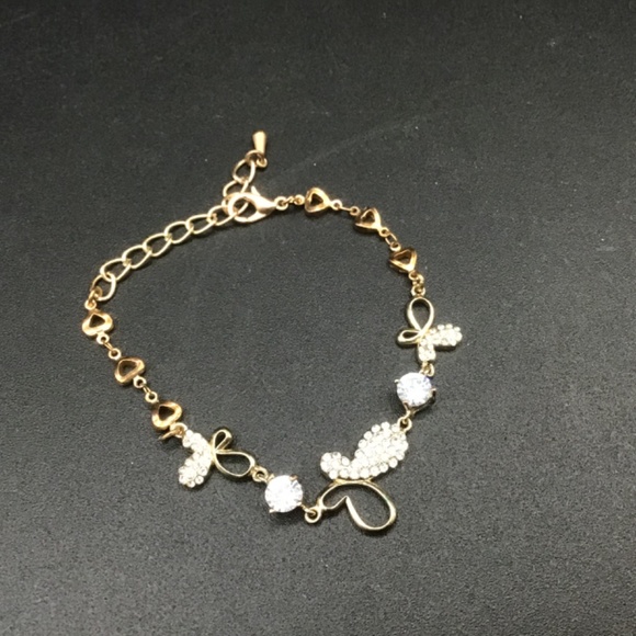Gold and Brass tone Butterflies with Crystals Bracelet - Picture 2 of 8